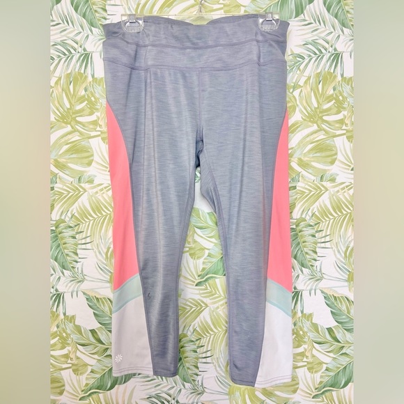 Athleta Colorblock Sonar Capri Athletic Legging Midrise Sz Large Pink Blue Grey‎ - Picture 5 of 14